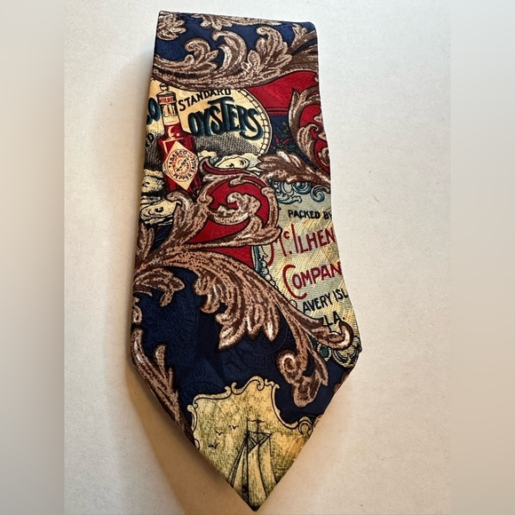 Vintage 90s Tabasco Brand 100% Silk Tie McIlhenny Canning and Mfg Co Made in USA - Picture 1 of 6